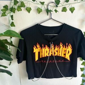 Thrasher Rock Punk Small Womens Crop Festival Tee TShirt Skater